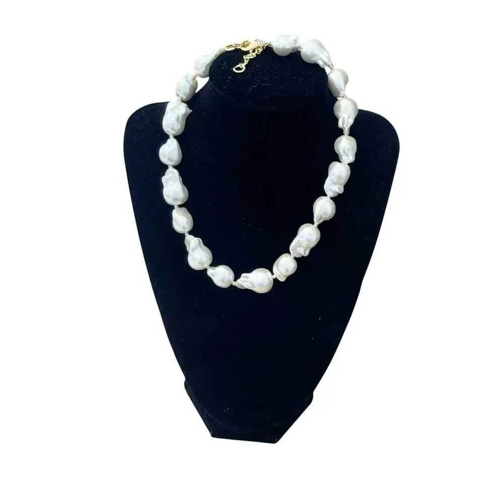 J.Crew Baroque Pearl Necklace Gold Plated Freshwater Pearl Choker Adjustable NWT - Picture 6 of 11